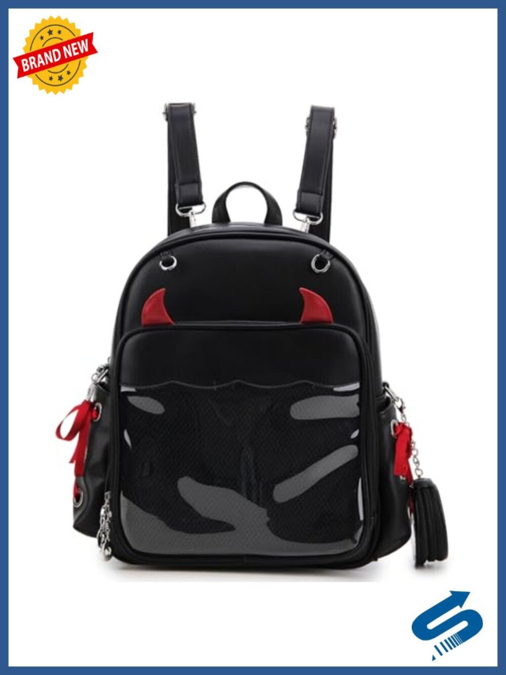 Gothic Ita Backpack with Display Window, Vegan Leather, 3 Inserts, Anime Bag